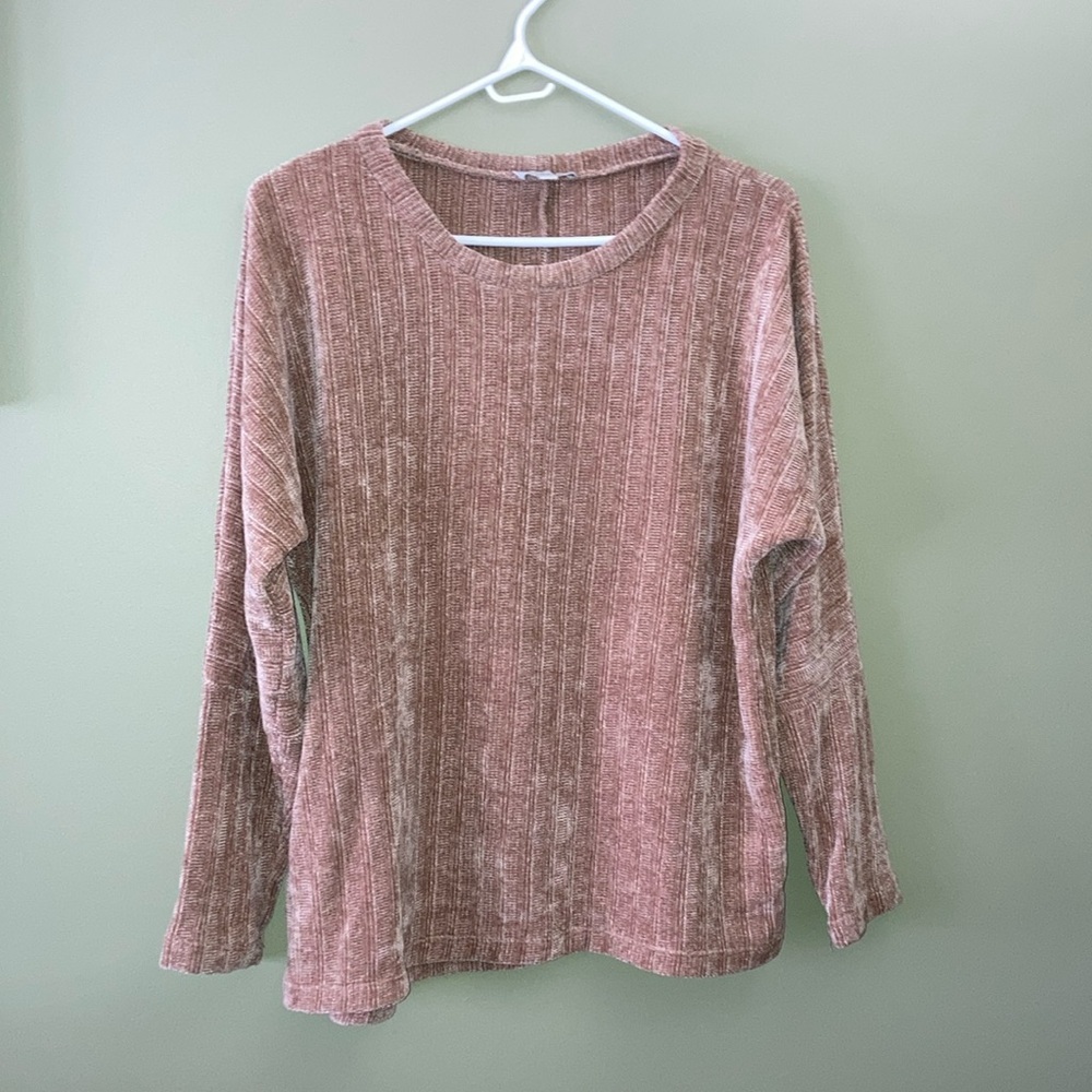 Chenault Tan Ribbed Long Sleeve Sweatshirt